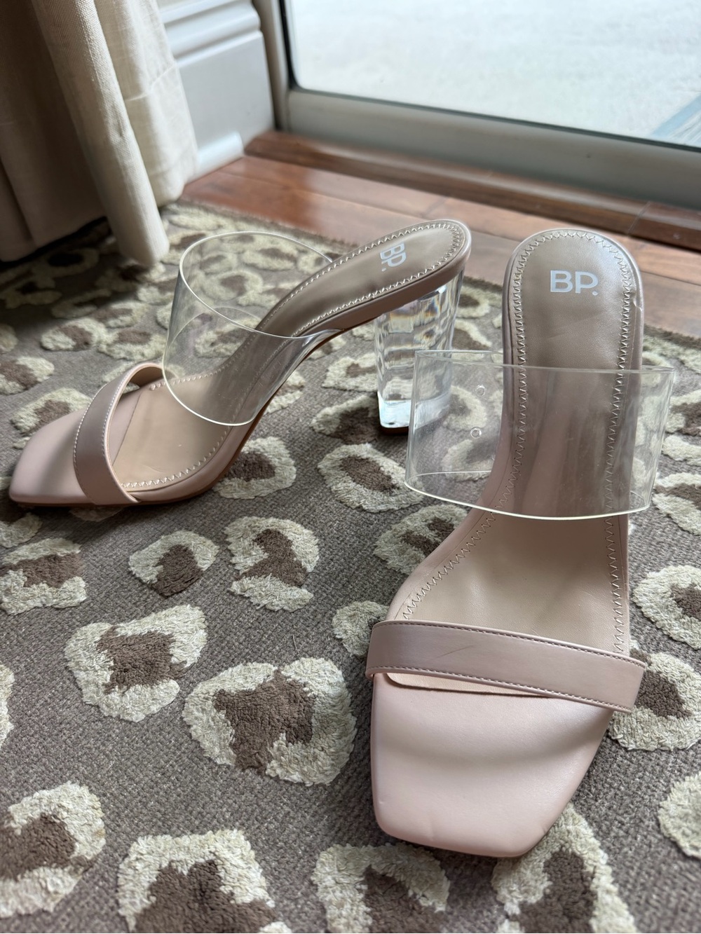 NEW bp Blush/Tan Clear-Strap Block Heel Sandals Size 9